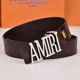 Amiri Belt dark brown Plaid pattern Golden deer logo